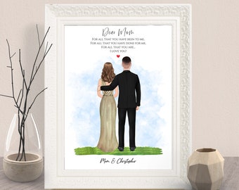 Mother Of The Groom Custom Wedding Print-PERSONALIZED GROOM And MOM Print Art-Unique Wedding Gift-Mom And Son Drawing-Parents Of The Groom