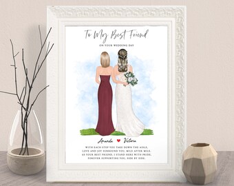 Wedding Gift For Best Friend- PERSONALIZED WEDDING PRINT gift for bride-Customized Gift For Best Friend On Her Wedding Day-Maid of Honor Art