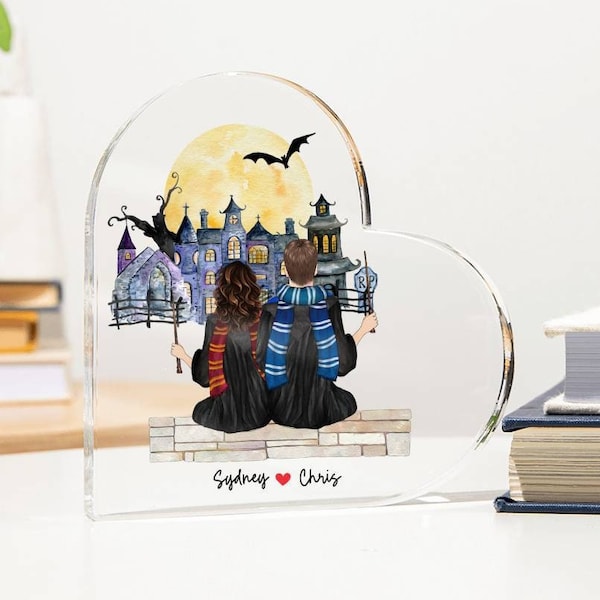 Custom Wizard Couple Acrylic Plaque-Couple Heart Harry Fan Gift-Valentines Day Couple Gift For Boyfriend, Girlfriend, Husband, Spouse, Wife