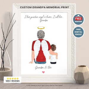 Personalized Grandson Gift-Grandpa, granddad memorial Gift-Grandchild Father&#39;s Day gift from grandma-Dad in heaven-Grandpa and kid Xmas Gift