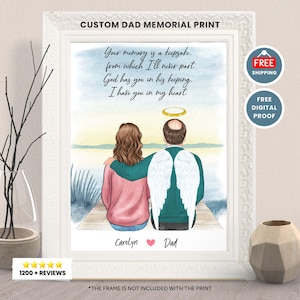Custom FATHER DAUGHTER PRINT-In Heaven Memorial Print-Family Memorial Portrait Father&#39;s day gift For Dad, daddy, Grandpa In Heaven Portrait
