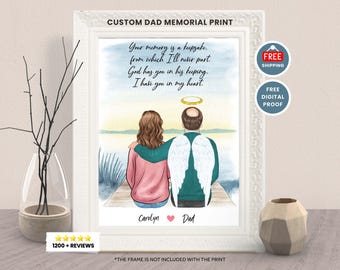 Custom FATHER DAUGHTER PRINT-In Heaven Memorial Print-Family Memorial Portrait Father's day gift For Dad, daddy, Grandpa In Heaven Portrait