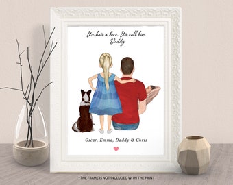 PERSONALIZED PORTRAIT for DAD-Customizable Dad Gift-Gift for Dad-Father Daughter Art-Unique Dad Christmas Gift-Custom Family, Pet Portraits