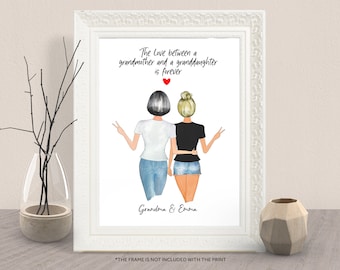 CUSTOM GRANDMA Mother&#39;s Day GIFT-Personalized grandmother-granddaughter print-Mother daughter grandma portrait-gift for granny-Best friend