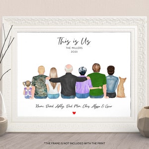 LARGE FAMILY PRINT-Personalized Family Portrait with Pet-Family Drawing With Pets-Family Illustration-Christmas Gift for Mom, Dad, Siblings