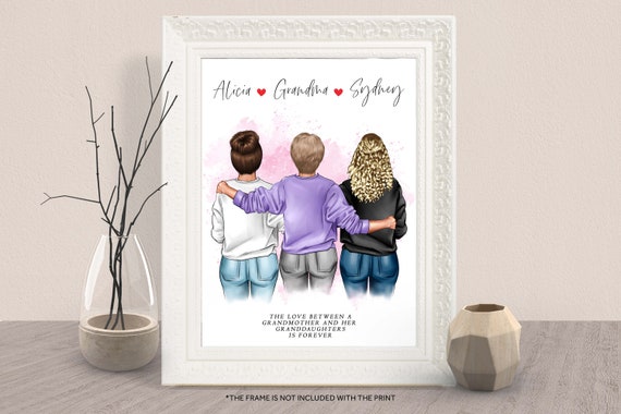 アート・デザイン・音楽 Meine Grosseltern / My Grandparents Personalized Grandmother & Granddaughters Print, 3 Generations