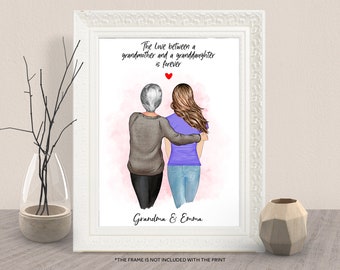 GRANDMOTHER AND GRANDDAUGHTER Print Gift-Mother's Day Gift For Nana, Granny, Gigi-Personalized Grandma Gift From Grandchild-Family Portrait