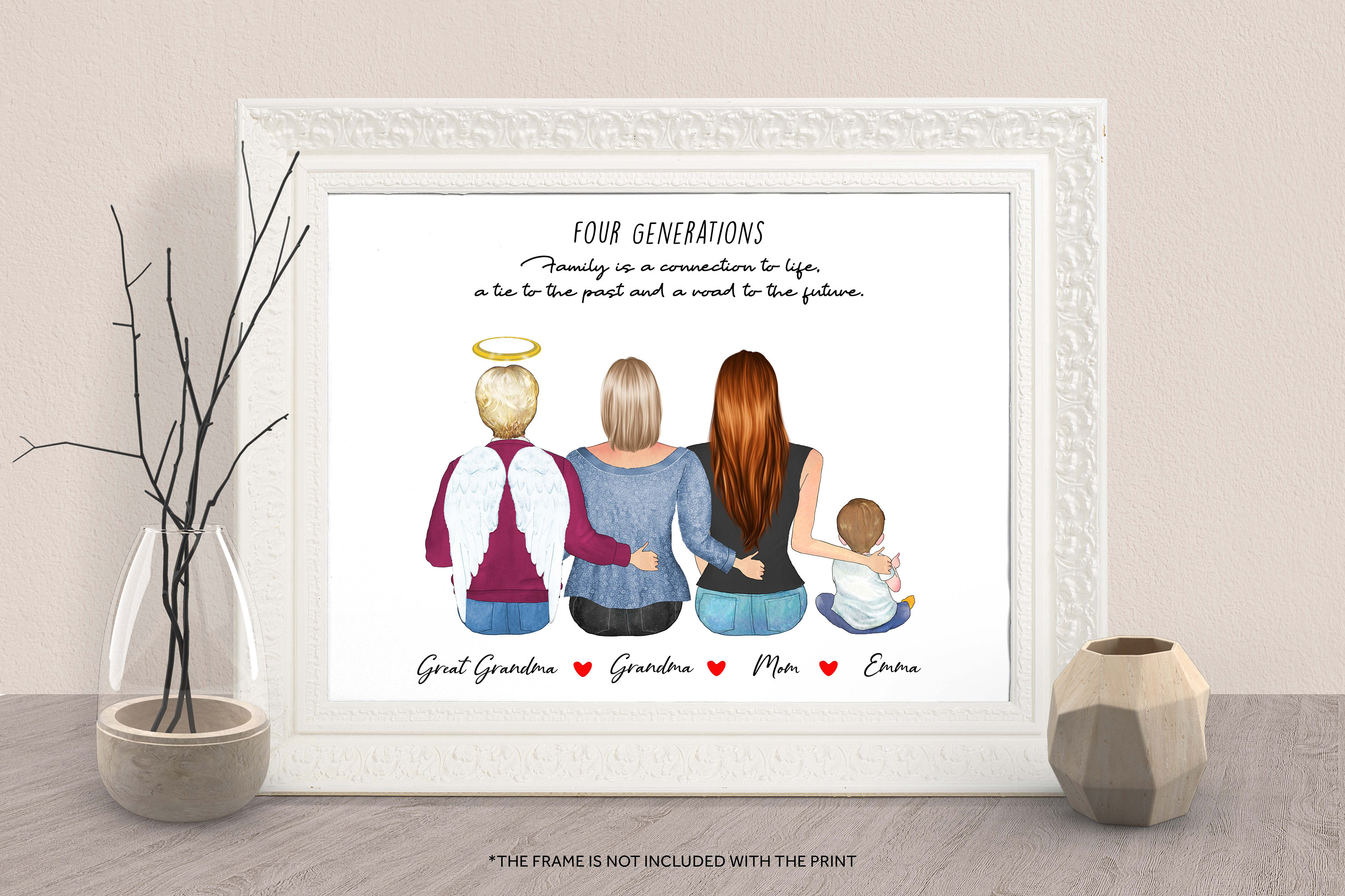 Custom 4 GENERATIONS PRINT Gift- Grandma In Heaven-Mother’s Day Grandma Mom Granddaughter Print Gift For Mom,Grandma,Gigi-Family Portrait