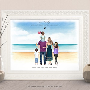 CUSTOM FAMILY PORTRAIT with Pets-Gift for Mom from Daughter-Personalized Family Art-Gift for Grandma-Couple Print-Fathers Day Gift Wall Deco