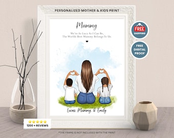 Custom Mother's Day gift for mummy-Personalized mummy, son & daughter print-first Mother's day gift for Mom from baby bump-Mum Birthday Gift