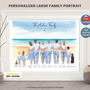 Personalized Large Family Portrait Illustration-Custom Family Portrait With Pets-Family Picture Portrait-Family Drawing gift for Fathers Day