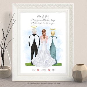Custom Remembrance Mother,Grandmother Of Bride Print-Angel Wings Halo Gift-Bride Memorial Wedding Gift-In Heaven Parents of the Bride Print