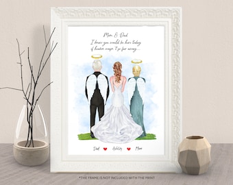 Custom Remembrance Mother,Grandmother Of Bride Print-Angel Wings Halo Gift-Bride Memorial Wedding Gift-In Heaven Parents of the Bride Print