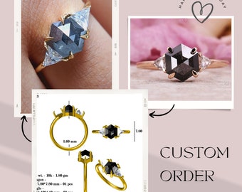 1.52CT Salt and Pepper Hexagon Moissanite  Ring with pointy prongs and slightly rotated center stone - 10K Gold -7 1/4US