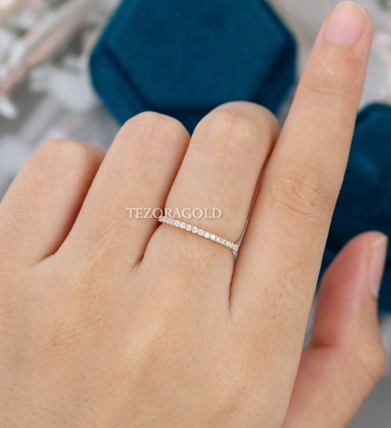 14k Gold Diamond Ring Half Eternity Engagement Ring Dainty Etsy