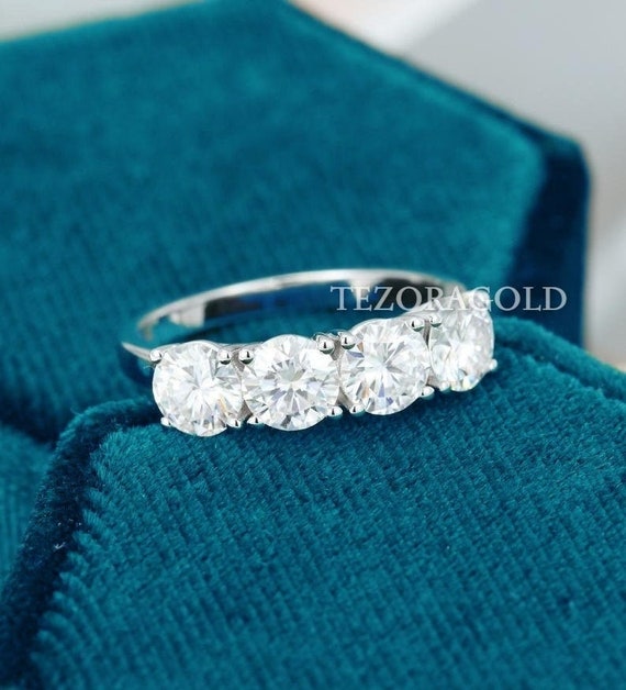 Four Row Diamond Wedding Ring in 14K White Gold - John Marmo