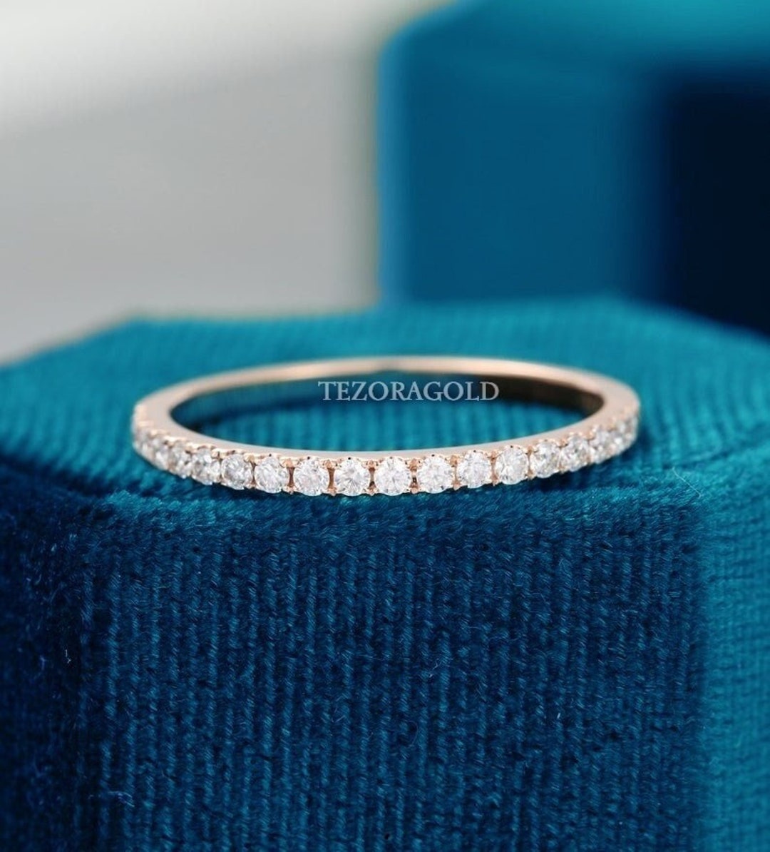 14k Gold Diamond Ring Half Eternity Engagement Ring Dainty Etsy
