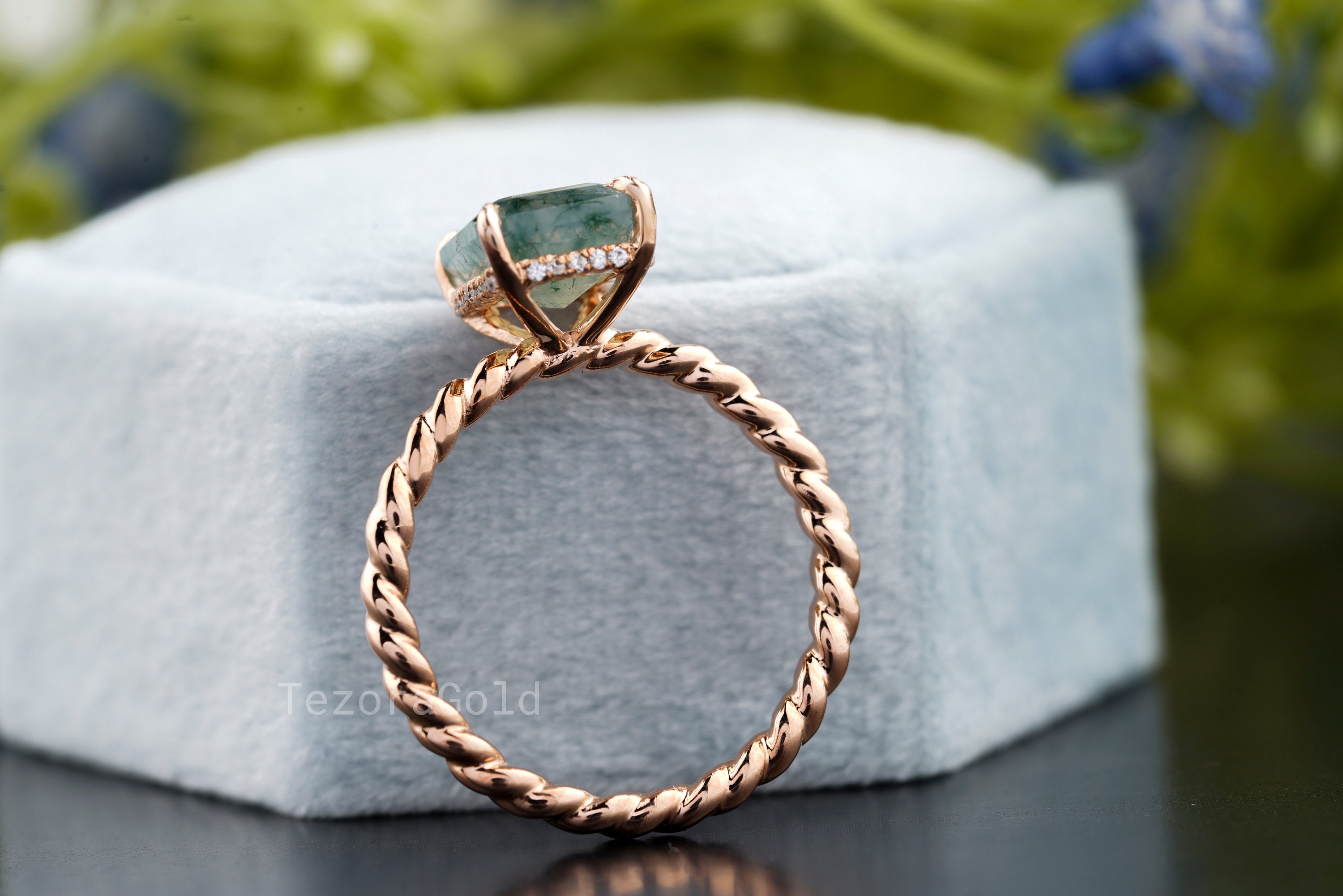 Moss Agate Ring 9x7 Emerald Cut Faceted Moss Agate Ring Moss | Etsy