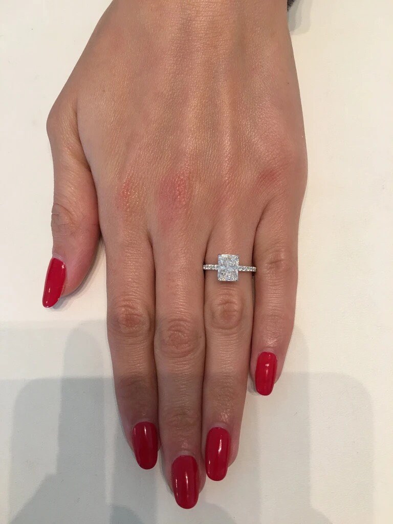 2.60 CT Radiant Cut Diamond Engagement Ring Hidden Halo Etsy