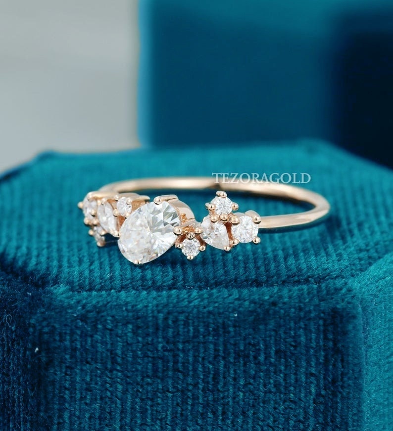 Unique Moissanite Engagement Ring Multi Stone Diamond Etsy