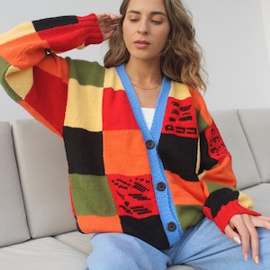 Handknitted Cardigan Patchwork/ READY TO SHIP/ sweater / Jumper/ Birthday gift for her/ best friend gift