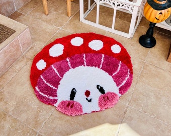 Mushroom Rug, Mushroom Decor , Mushroom Shaped , Mushroom Art , Mushroom Gift , Cottagecore Decor , Cottagecore Rug , Kawaii Rug , Round Rug