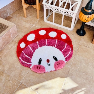 Mushroom Rug, Mushroom Decor , Mushroom Shaped , Mushroom Art , Mushroom Gift , Cottagecore Decor , Cottagecore Rug , Kawaii Rug , Round Rug