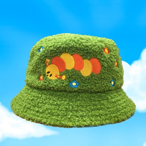 Caterpillar Bucket Hat , Green Bucket Hat , Flower Bucket Hat , Sherpa Bucket Hat , Cottagecore Fashion , Kawaii Fashion , Caterpillar Gift