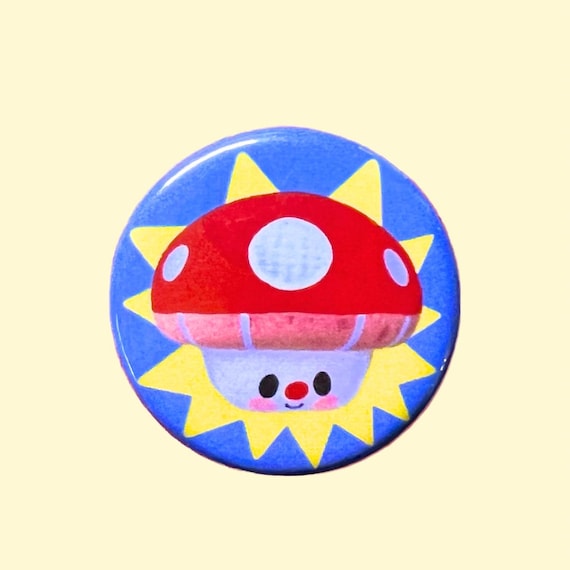 Mushroom Button , Pinback Button , Metal Button , Mushroom Art , Mushroom Pin , Cute Art , Cute Button , Mushroom Lover Gift
