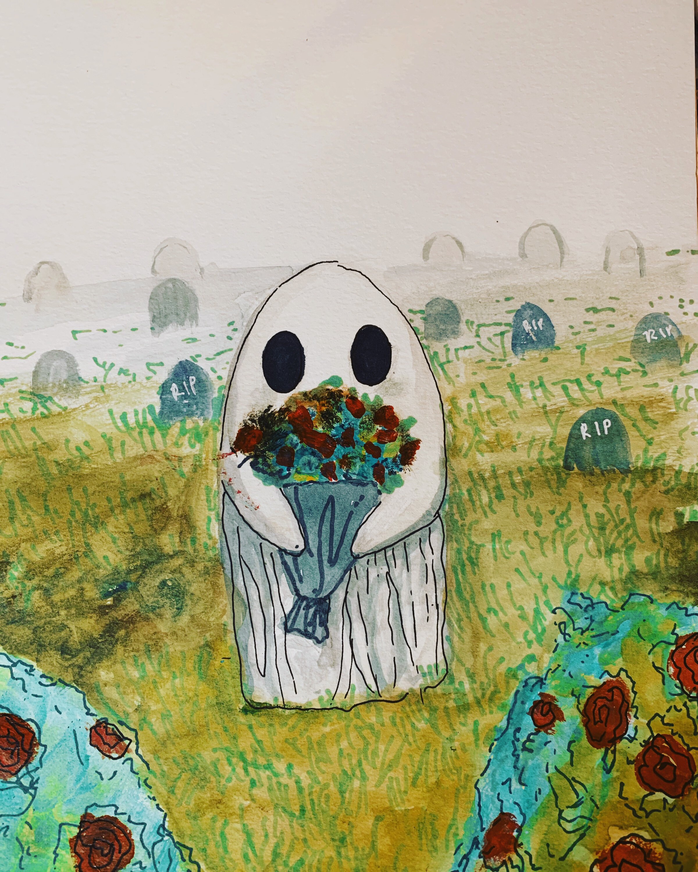 Watercolor Painting Ghost Painting Art Print Halloween Etsy