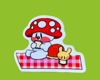 Mushroom Sticker , Snail Sticker , Vinyl Sticker , Waterproof Sticker , Cottagecore Sticker , Cute Art , Cottagecore Art , Mushroom Decal