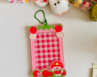 Photocard Holder , Acrylic Keychain , ID Badge , PC Holder , PC Keychain , Strawberry Keychain , Strawberry Art , Mushroom Art , Cute Badge