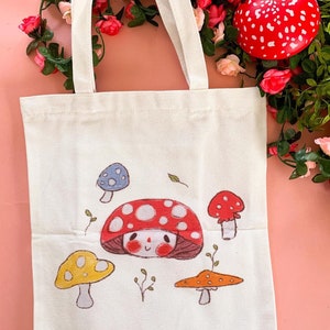 Canvas Tote Bag , Mushroom Tote , Mushroom Fashion , Cottagecore Art , Cottagecore Fashion , Zipper Bag , Farmers Market Bag , Cute Tote