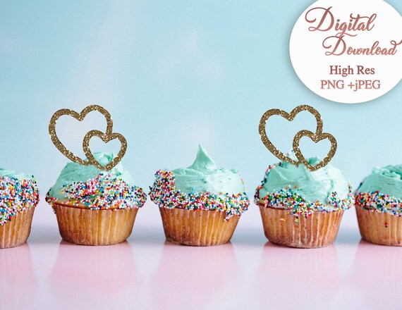 DIGITAL DOWNLOAD  heart design cupcake brownie cake toppers plain or glitter small desserts