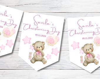 Bandierine per battesimo, striscioni personalizzati per battesimo di bambine, decorazioni per feste, qualsiasi nome e data