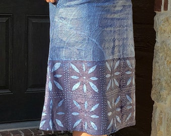 Indigo A-line Midi skirt, Alarodudu pattern, Nigerian Batik Fabric, Adire print formal skirt, Ankara Fashion, African outfit