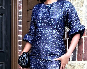 Indigo sheath dress, Alarodudu pattern, Nigerian Batik Dress, Adire print formal dress, Ankara Fashion, African outfit