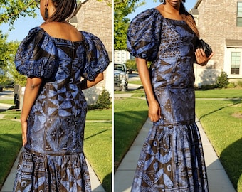 Indigo Tie Dye Maxi Dress. Tiered summer dress. Long Boho Chic dress. Cotton comfy dress. Adire Eleko dress. Ankara African Fashion.