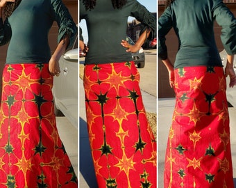 Red Yellow Green Maxi Tie Dye skirt, Long A-Line Skirt, African skirt, Ankle-length skirt, Ankara Fashion, Nigerian adire cloth
