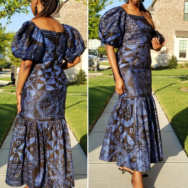 Indigo Tie Dye Maxi Dress. Tiered summer dress. Long Boho Chic dress. Cotton comfy dress. Adire Eleko dress. Ankara African Fashion.