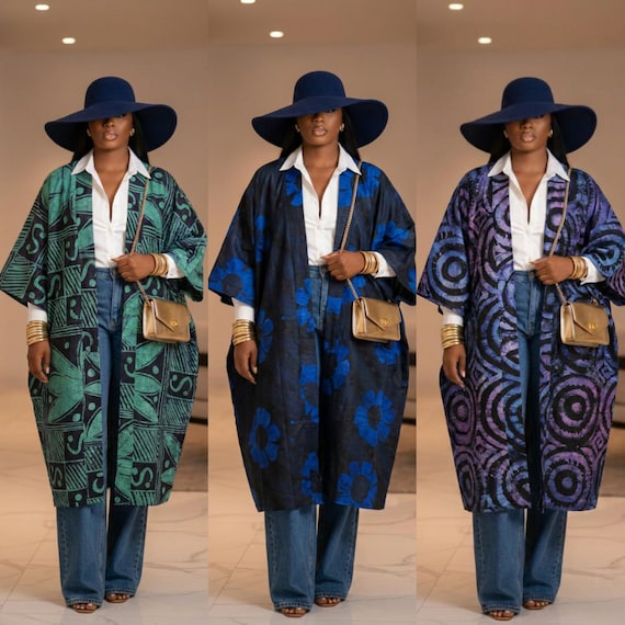 Hand-Dyed Adire Batik Duster Coat: African Print Kimono Jacket