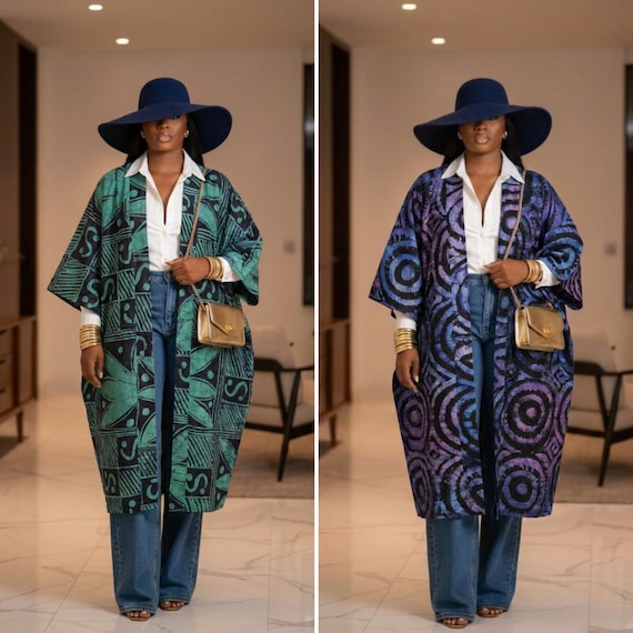 Hand-Dyed Adire Batik Duster Coat: African Print Kimono Jacket