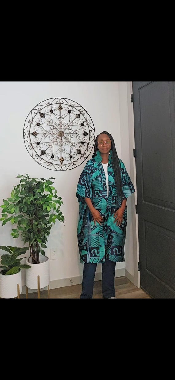 Hand-Dyed Adire Batik Duster Coat: African Print Kimono Jacket