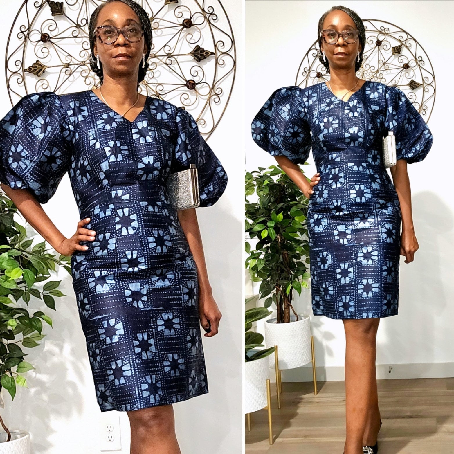 Indigo Adire Sheath Dress African Batik Shift Dress Tie Dye knee length dress Ankara Fashion