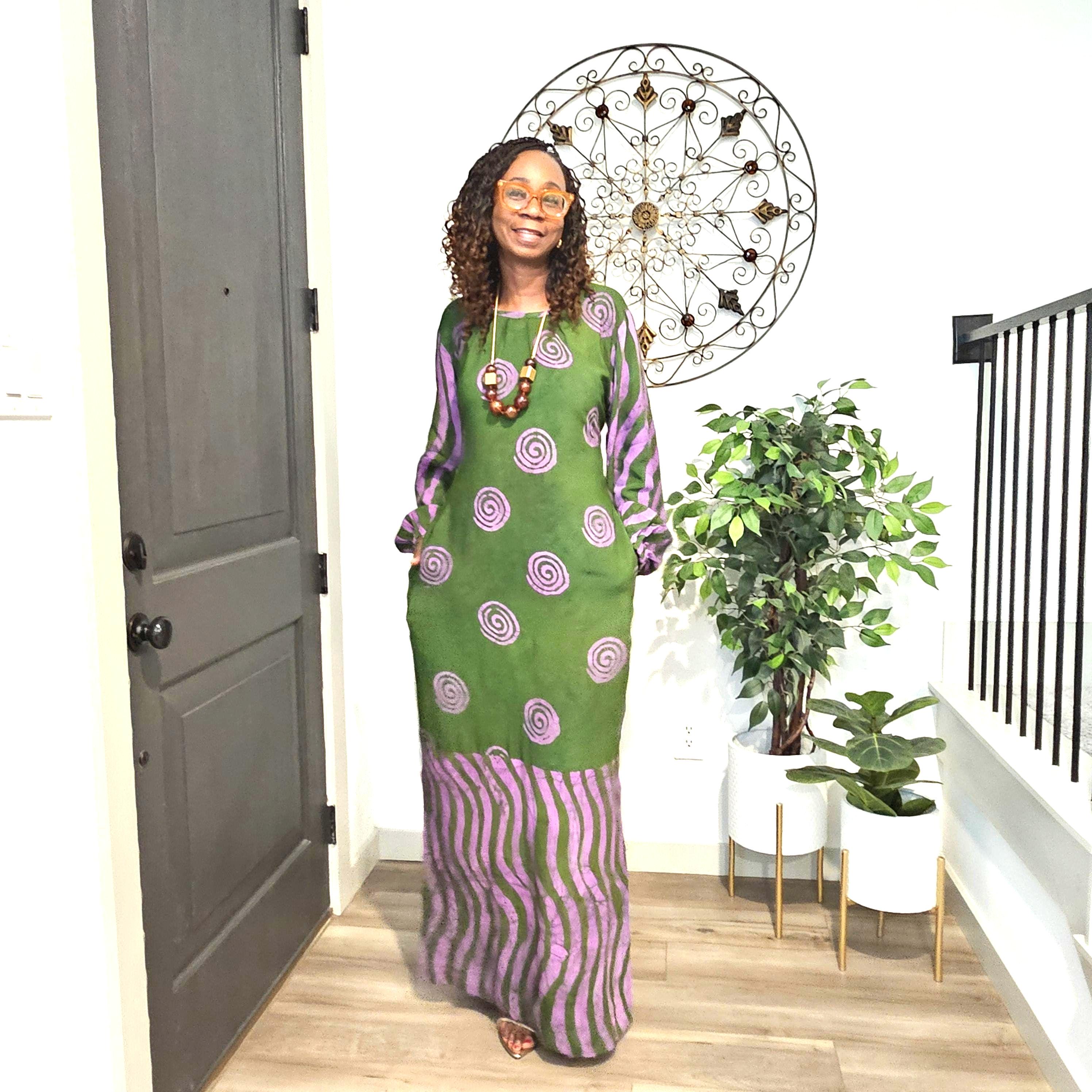 green and lilac dress Midi dress