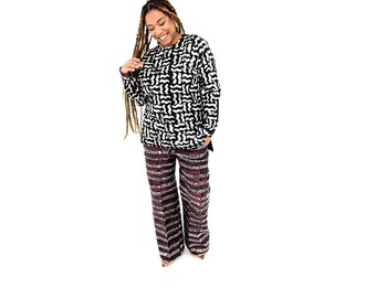 Oryginalny zestaw spodni Yoruba Adire Batik, czerwono-czarny kaftan, afrykański komplet