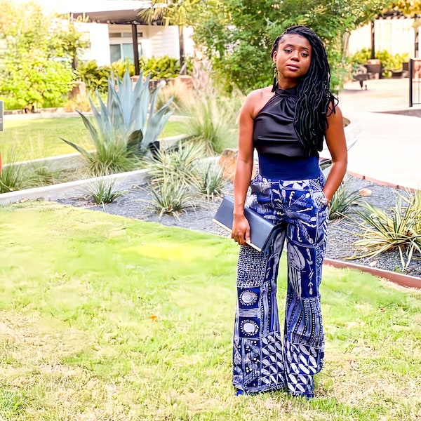 Palazzo Pants, Women's Tie Dye Pants, Boho Chic, Textile Art, Batik Cloth, Artisan Fabric, Indigo Fabric, African Fashion