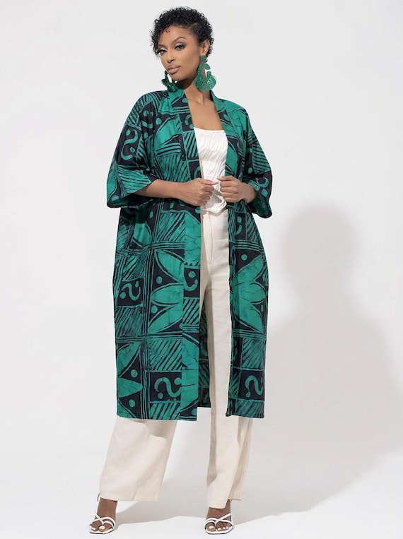 Hand-Dyed Adire Batik Duster Coat: African Print Kimono Jacket