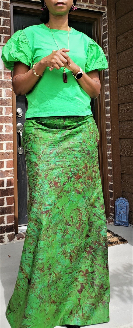 Green & Wine Maxi Tie Dye skirt, Long A-Line Skirt for fall, African skirt, Ankle-length skirt, Ankara Fashion, Nigerian adire cloth