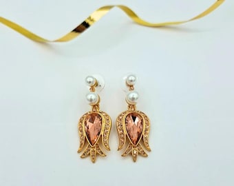 Boucles D’oreilles Oscar De La Renta – Longues Avec Cristaux Roses – Neuf Avec étiquettes